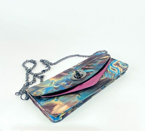 Aldo Handbags - ALDO Multicolor Satin Exterior Chain Clutch Evening Bag Purse Gunmetal Chain